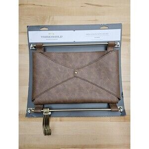 Threshold Mail Pouch with Hooks Entryway Faux Leather Metal Keys Wall Organizer